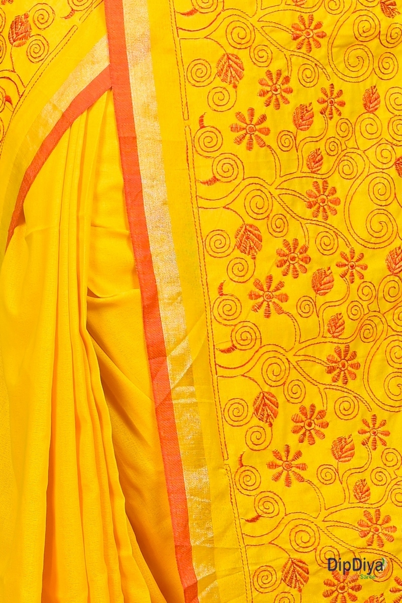 Yellow Cotton Blended Paru Hand Loom Saree (517)